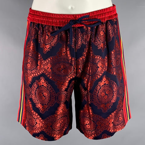 GUCCI Size 30  S Red Navy Brocade Shorts