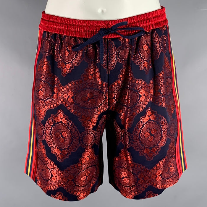 GUCCI Size 30  S Red Navy Brocade Shorts