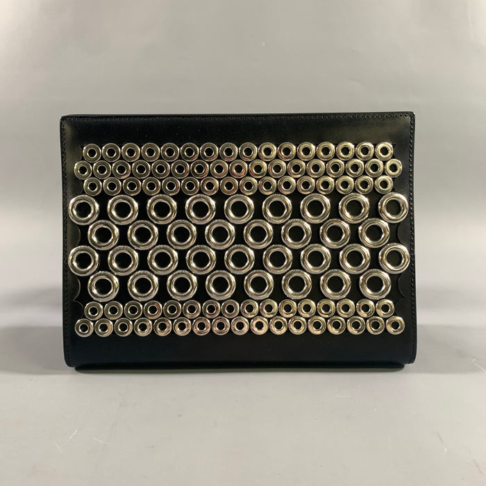 ALAIA Black Silver Grommets Leather Clutch Handbag