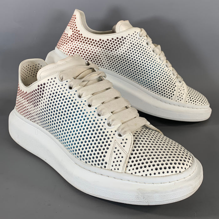 ALEXANDER MCQUEEN Size 9 White Multi Color Perforated Leather Lace Up Shoes