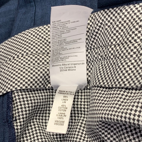 MASSIMO ALBA Size 34 Navy Herringbone Linen Cotton Flat Front Dress Pants