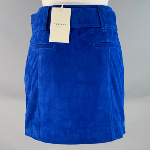 SEZANE Size 2 Blue Goat Suede Belted Mini Skirt