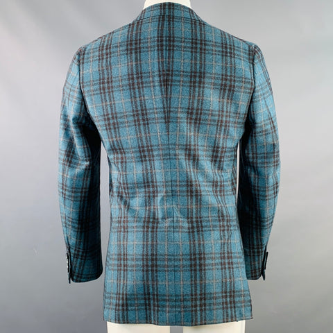 ISAIA Size 38 Regular Blue Brown Plaid Wool Notch Lapel Sport Coat