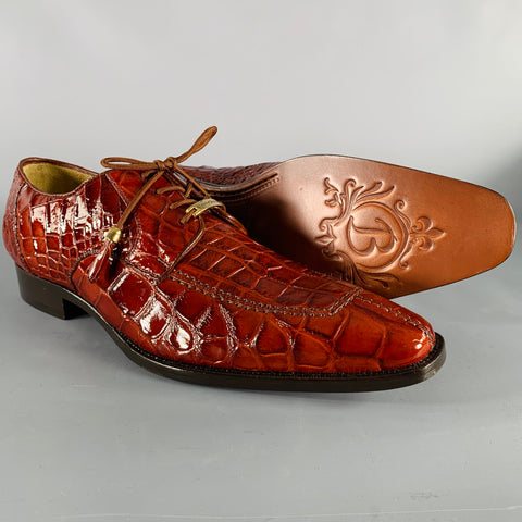 BELVEDERE Size 9 Brown Alligator Leather Derby Lace-Up Shoes