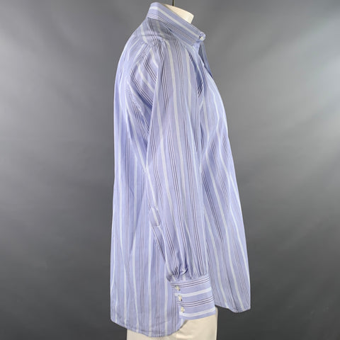 TURNBULL & ASSER Vintage Size L Blue Navy White Stripe Cotton Long Sleeve Shirt