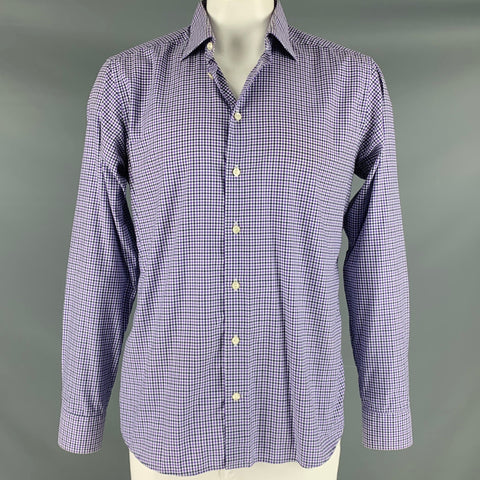 ETON Taille 44 Chemise à manches longues en coton à carreaux violet noir blanc