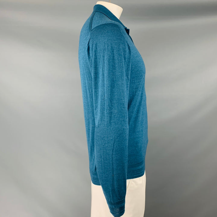 BRIONI Size XL Teal Knit Wool Silk Cashmere Polo Pullover
