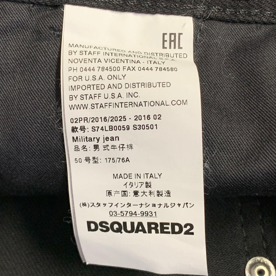 DSQUARED2 Size 34 Black Silver Denim Zippers Button Fly Biker Casual Pants