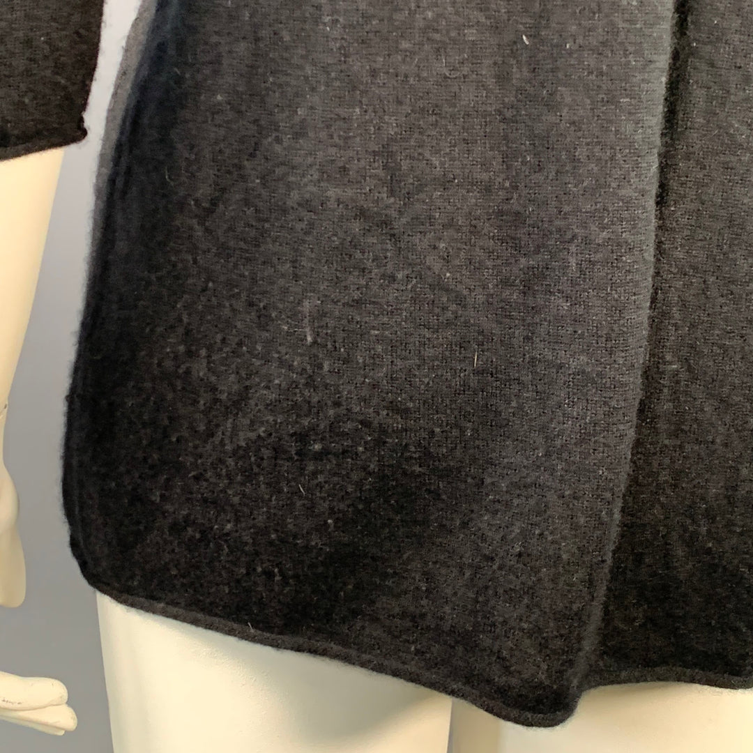 THE ROW Size L Black Cashmere Silk 3/4 Sleeves Scoop Neck Pullover