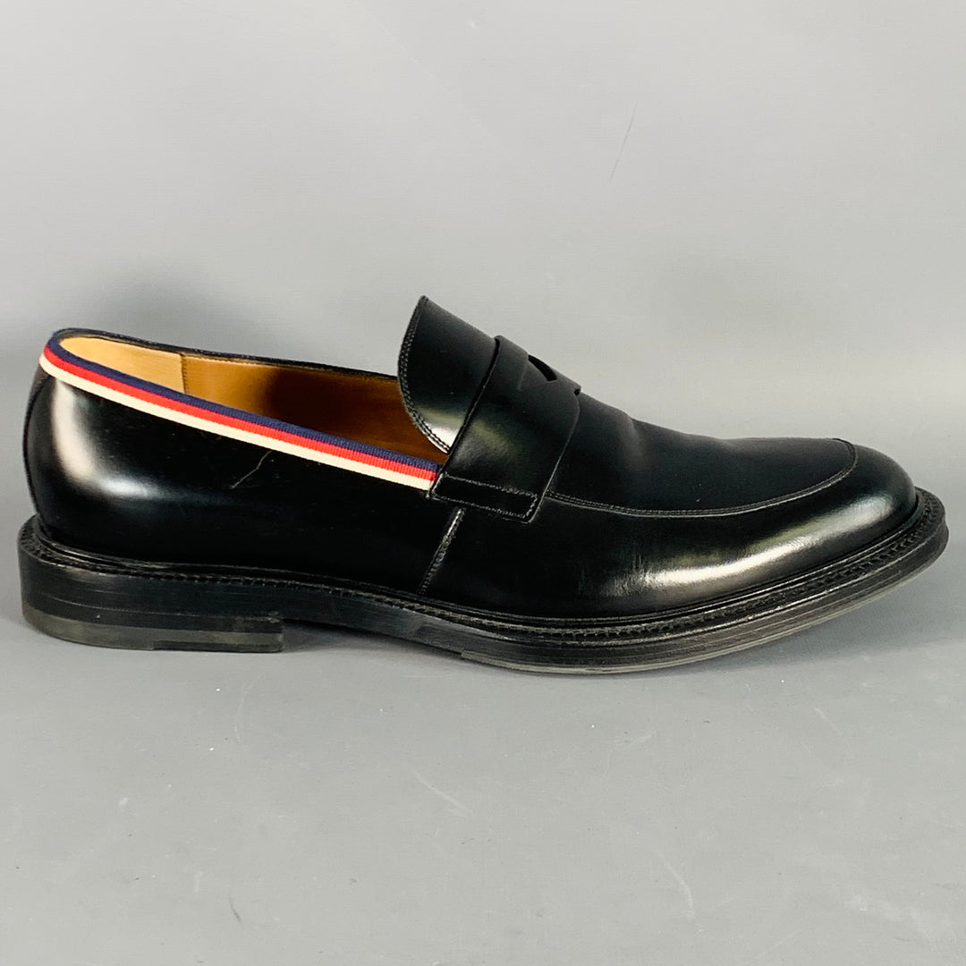 GUCCI Size 10.5 Black Red Blue Contrast Trim Leather Penny Loafers