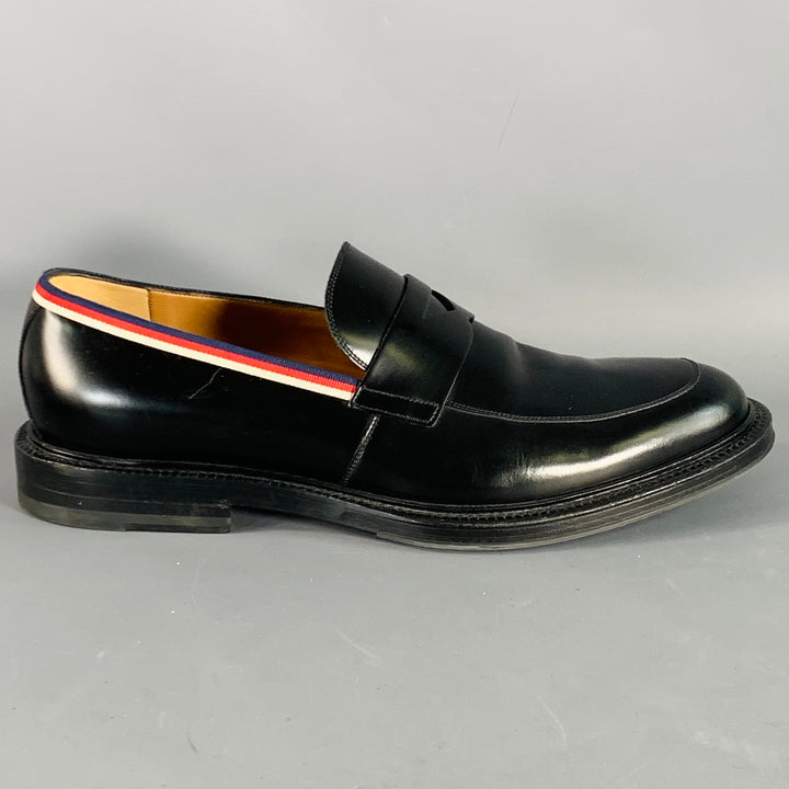 GUCCI Size 10.5 Black Red Blue Contrast Trim Leather Penny Loafers