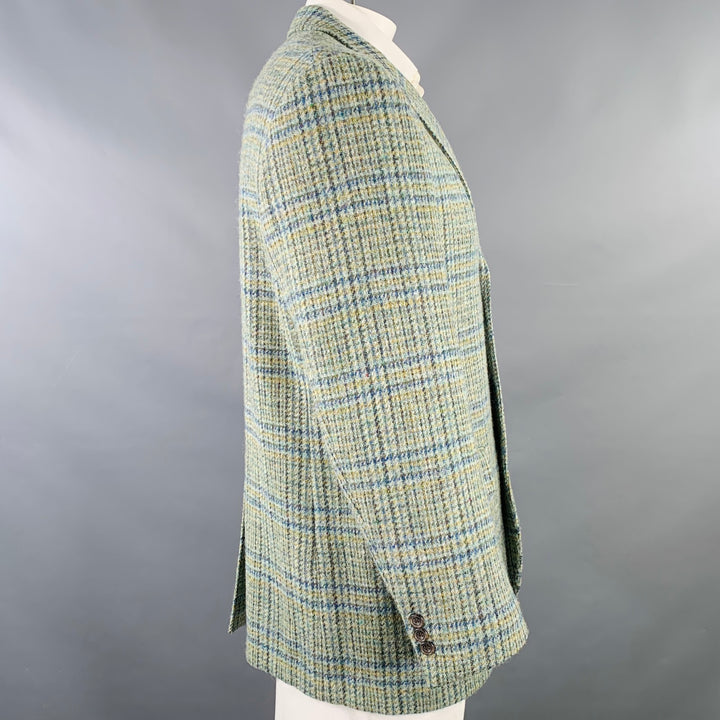 O'CONNELL'S Size 42 Green Blue Checkered Virgin Wool Sport Coat