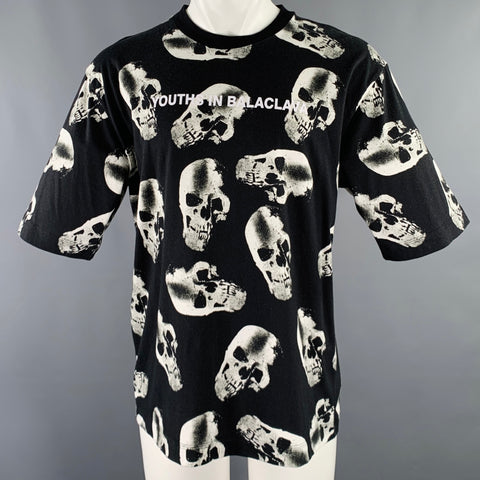 T-shirt YOUTHS IN BALACLAVA Taille M Noir Blanc Crânes Coton Col Rond