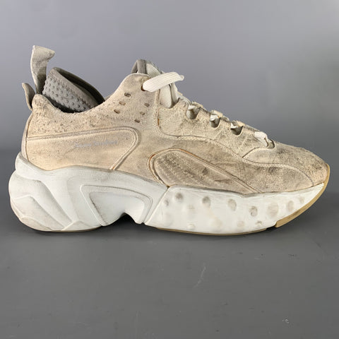 ACNE STUDIOS Size 10 White Cream Distressed Suede Lace Sneakers