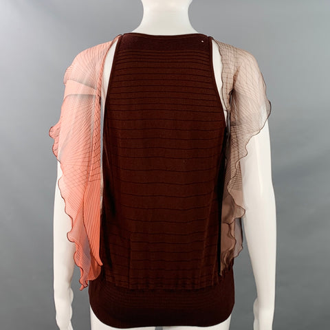 HERMES T.6 Robe Top Écharpe en Soie sans Manches Mélange de Coton Tissus Mixtes Marron Orange