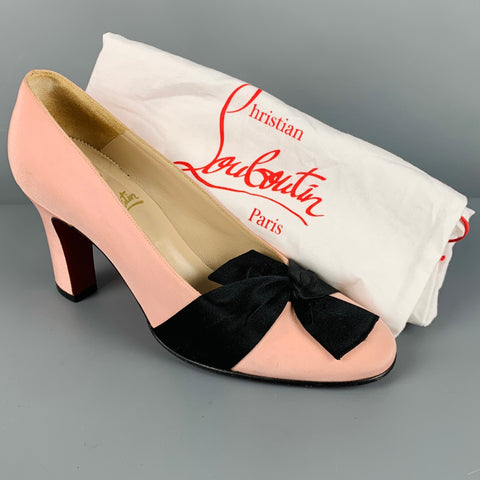 CHRISTIAN LOUBOUTIN Size 7.5 Pink Black Bow Pumps