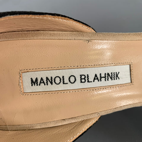 MANOLO BLAHNIK Size 9.5 Tan Black Suede Two Tone Suede Pointed Toe Pumps