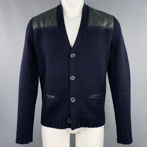HERMES Size S Navy Knit Cashmere V-Neck Cardigan