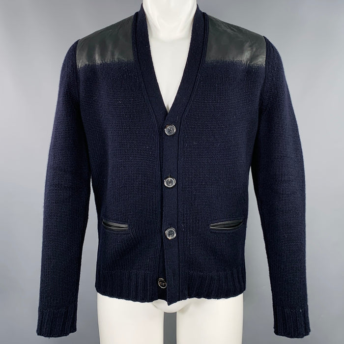 HERMES Size S Navy Knit Cashmere V-Neck Cardigan