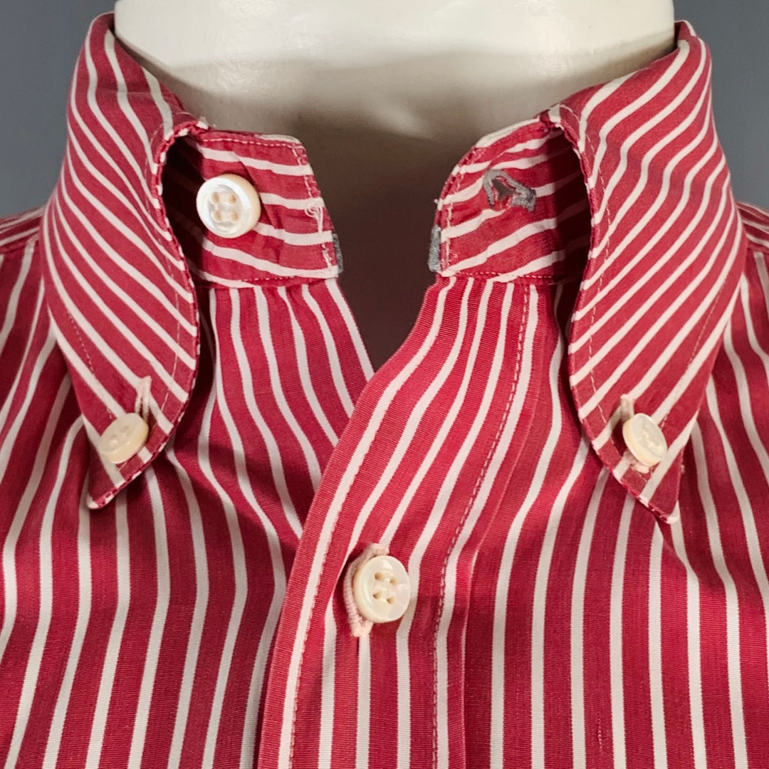 BRUNELLO CUCINELLI Size XXL Burgundy White Stripe Cotton Long Sleeve Shirt