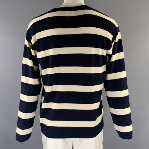 FURSAC Size XL Navy White Stripe Wool Crew-Neck Sweater