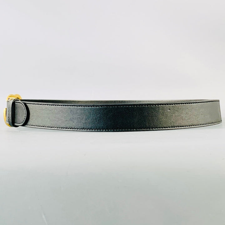 GUCCI Size 36 Black Gold Monogram Leather Belt