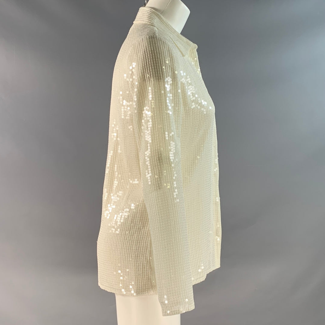 L'AGENCE Size XS Beige Sequined Hidden Placket Shirt