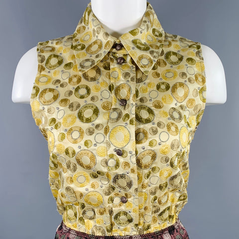 MARC JACOBS Size 4 Yellow Brown Rayon Silk Embroidered Elastic Waistband Dress