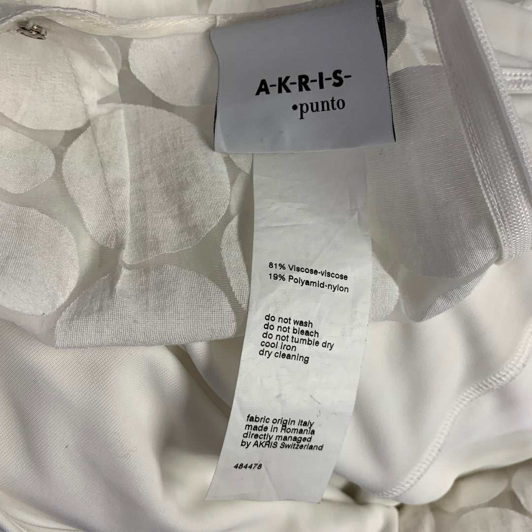 AKRIS Size 16 White Viscose Blend Polka Dot Dress