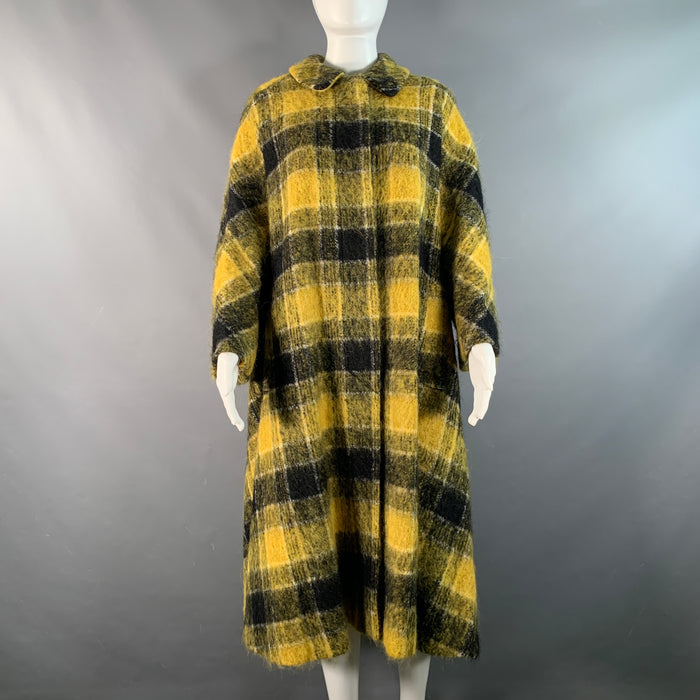 RED VALENTINO Size M Yellow Black Wool Blend Plaid 3/4 Sleeves Coat