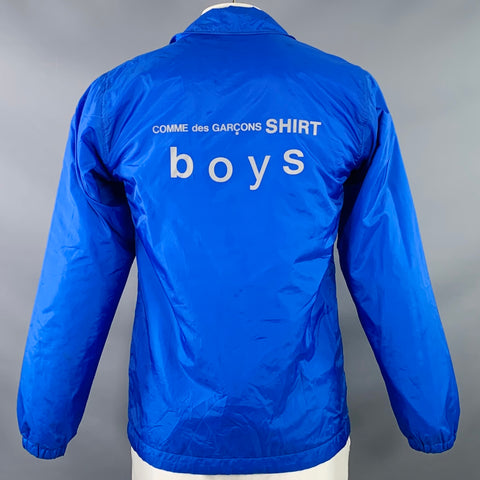 COMME des GARCONS SHIRT BOYS Size L Blue Grey Logo Polyamide Snaps Coach Jacket