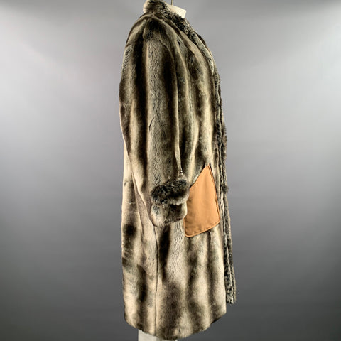 LINDER Size XL Grey Dark Grey Fuax Fur Polyester Blend Patch Pockets Coat