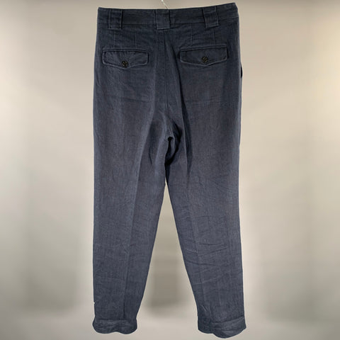 ALEX MILL Size 32 Navy Herringbone Linen Pleated Casual Pants