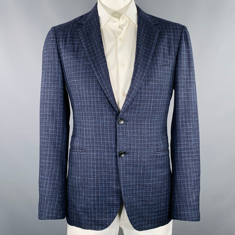 Veste de sport SARTORIO taille 44 en laine, soie et lin à carreaux bleu et noir
