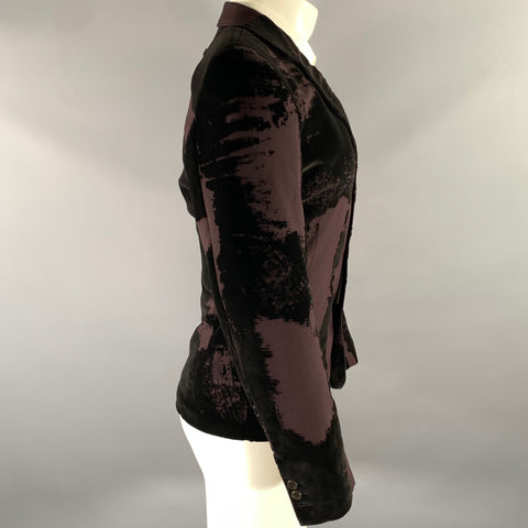 JEAN PAUL GAULTIER Size 38 Black Burgundy Devore Velvet Sport Coat