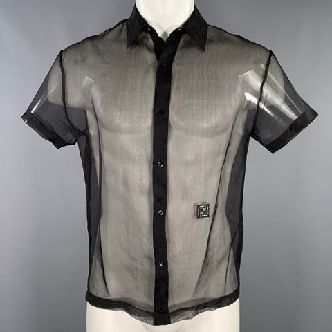 FENDI Size S Black Sheer Chiffon Button Up Short Sleeve Shirt