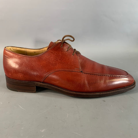GRAVATI Size 9.5 Burgundy 16609 Solid Leather Derby Lace Up Shoes