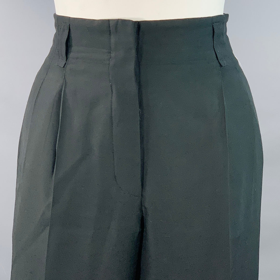 ALAIA Size 12 Black Cupro Wool Blend Pleated Tapered Button Fly Dress Pants