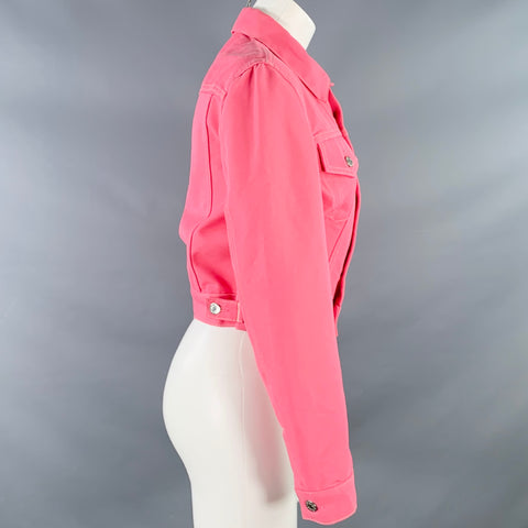 HELMUT LANG Size S Femme Trucker Pink Cotton Blend Cropped Denim Jacket