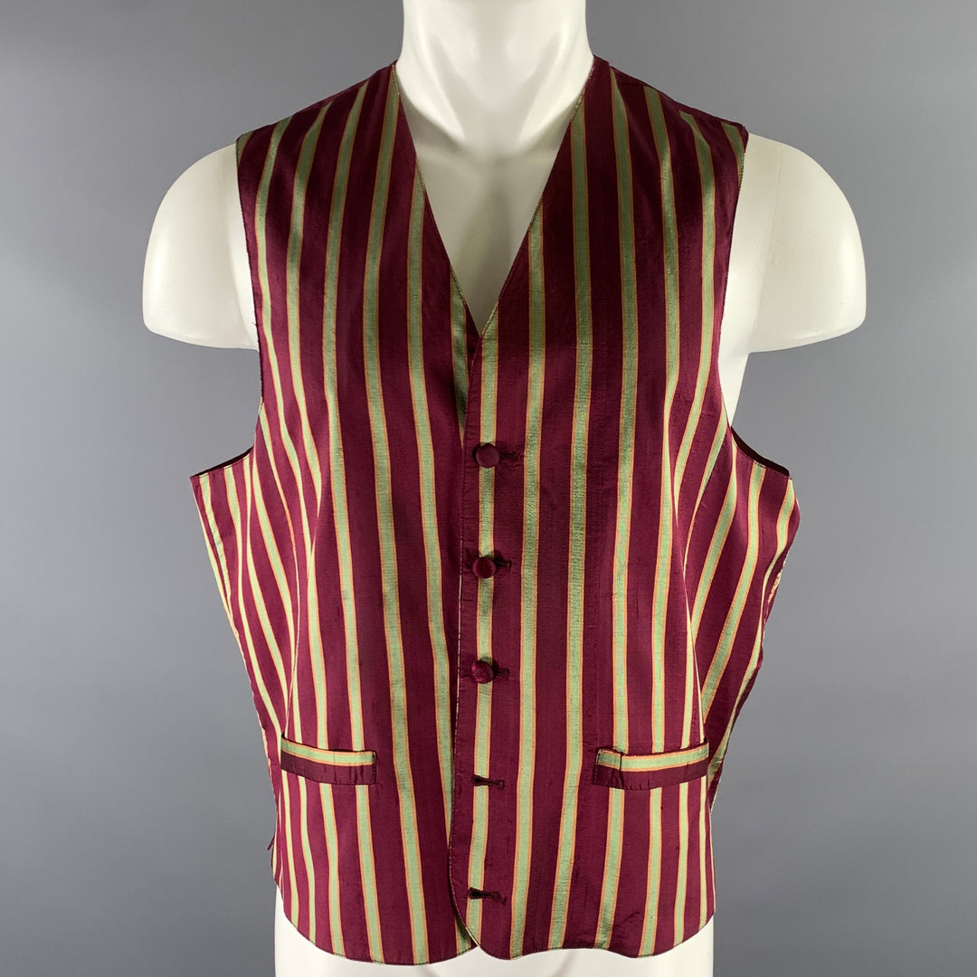 WILKE RODRIGUEZ Size L Burgundy Green Stripe Silk Vest