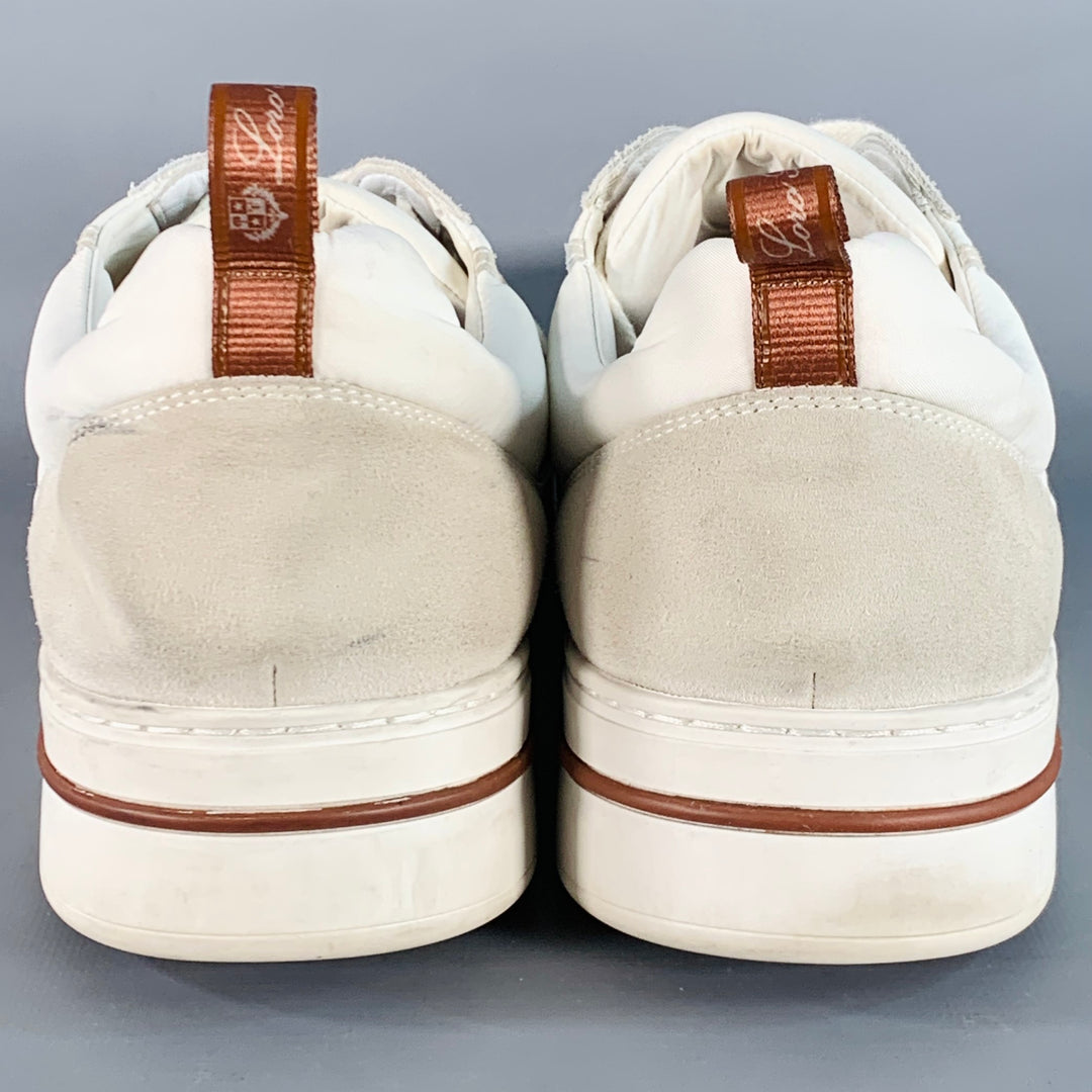 LORO PIANA Size 12 Newport Walk White Grey Nylon Suede Low Top Sneakers