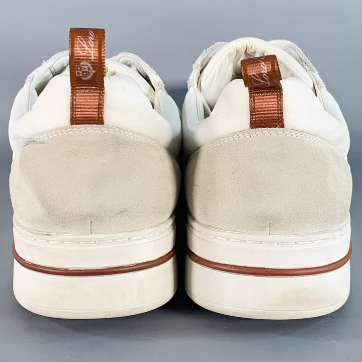 LORO PIANA Size 12 Newport Walk White Grey Nylon Suede Low Top Sneakers