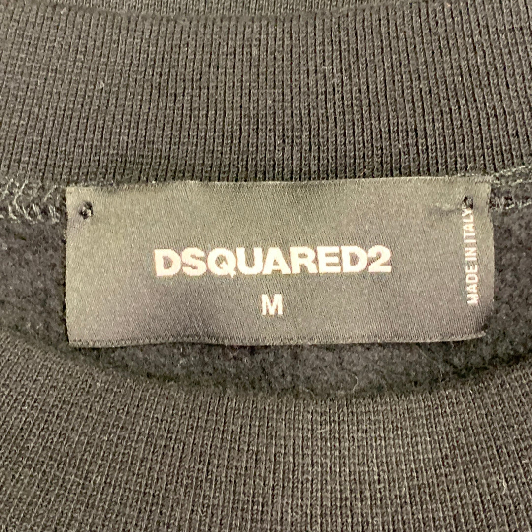 DSQUARED2 BROS Size M Black Red Print Cotton Oversized Crew Neck Sweatshirt