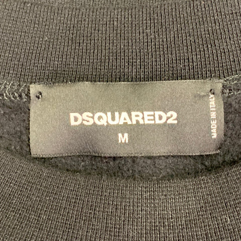 DSQUARED2 BROS Size M Black Red Print Cotton Oversized Crew Neck Sweatshirt