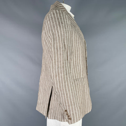 SAKS FIFTH AVENUE Size 42 Brown White Stripe Linen Notch Lapel Sport Coat
