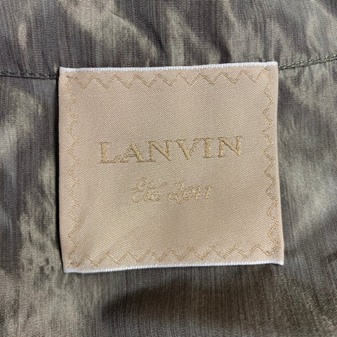 LANVIN 2011 Size 10 Green Olive Polyester Silk Marbled Double Breasted Trench Coat