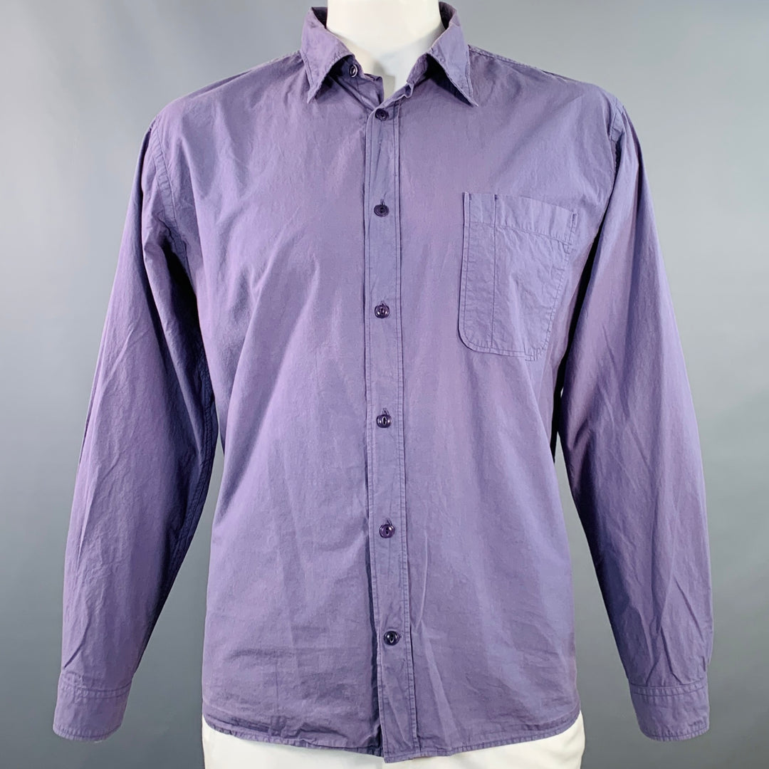 MERZ B. SCHWANEN Size XL Purple Cotton One Pocket Long Sleeve Shirt