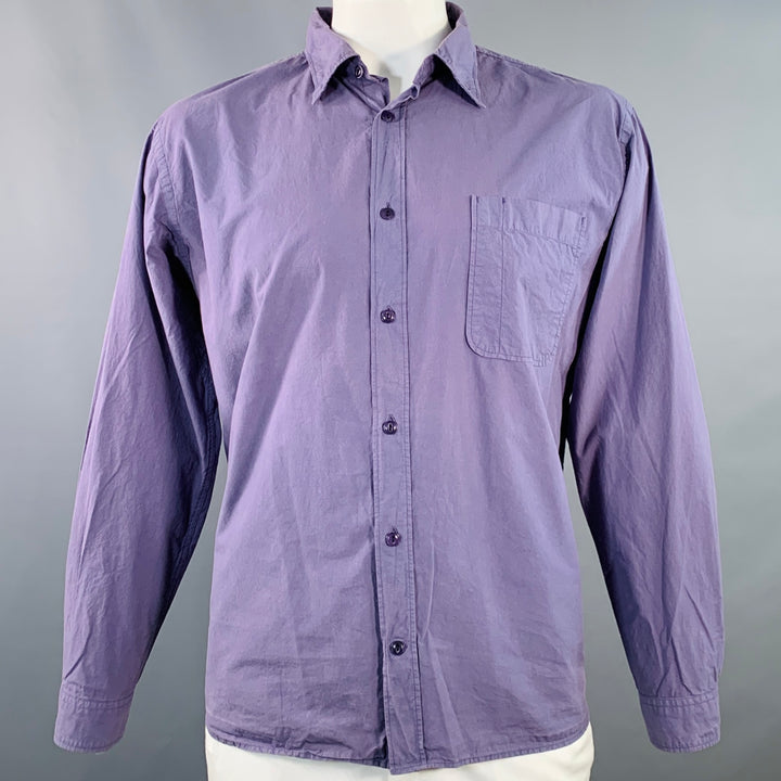 MERZ B. SCHWANEN Size XL Purple Cotton One Pocket Long Sleeve Shirt