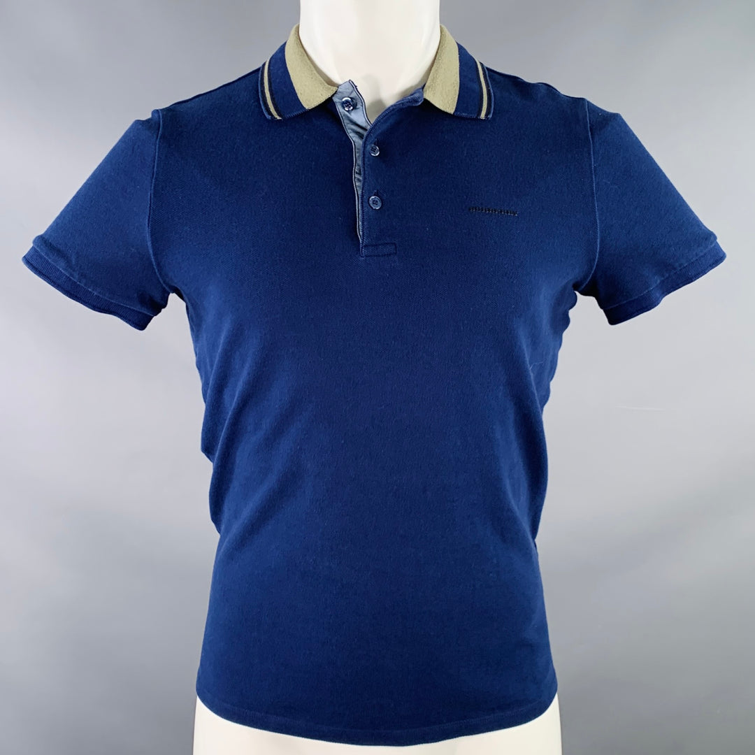 BURBERRY LONDON Size M Blue Olive Contrast Trim Cotton Pique Half Placket Polo