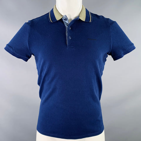 BURBERRY LONDON Size M Blue Olive Contrast Trim Cotton Pique Half Placket Polo